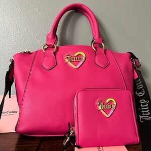 Juicy Couture Pink Flash Satchel Crossbody & Wallet Set Heart Logo NWT